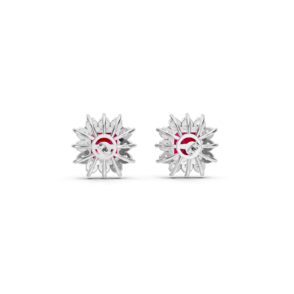 Ruby Asscher Cut Sunburst Halo Stud Earrings
