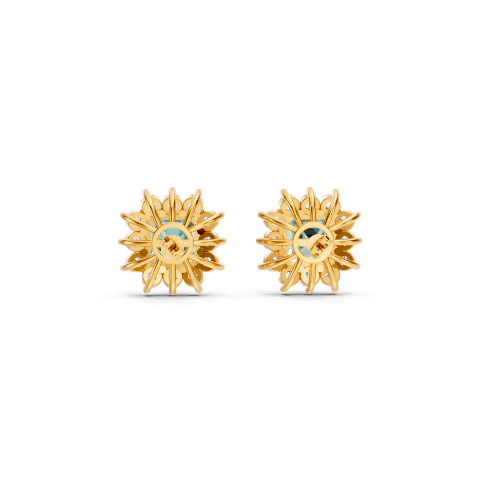 Paraiba Tourmaline Ruby Asscher Cut Sunburst Halo Stud Earrings