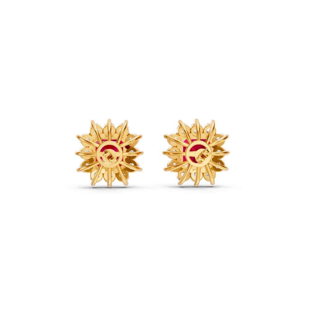 Ruby Asscher Cut Sunburst Halo Stud Earrings