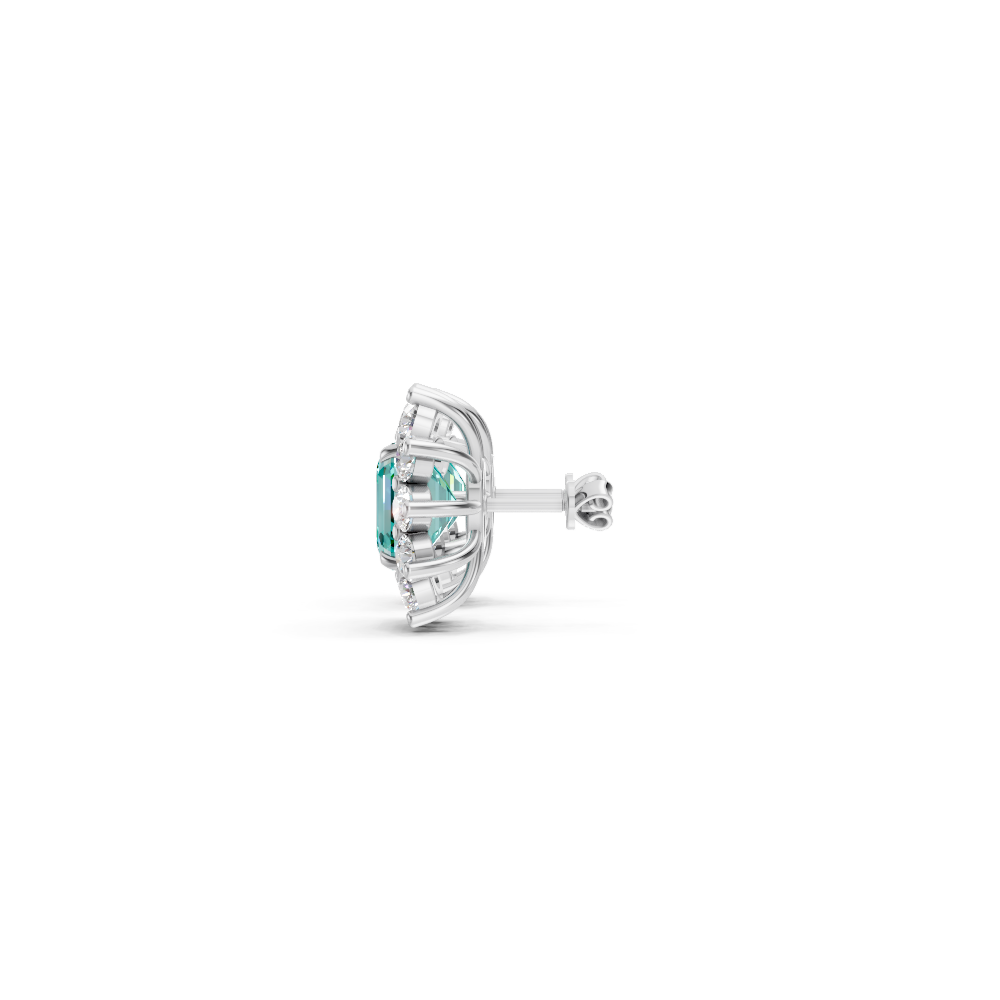 Paraiba Tourmaline Ruby Asscher Cut Sunburst Halo Stud Earrings