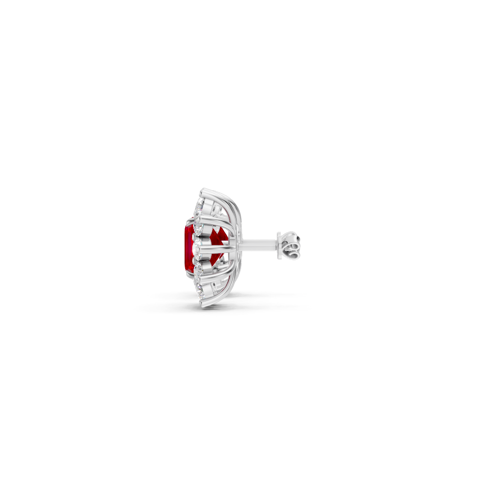 Ruby Asscher Cut Sunburst Halo Stud Earrings