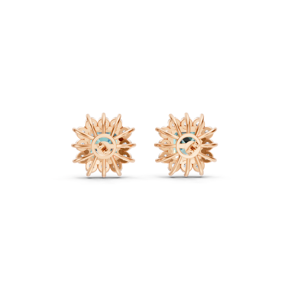 Paraiba Tourmaline Ruby Asscher Cut Sunburst Halo Stud Earrings