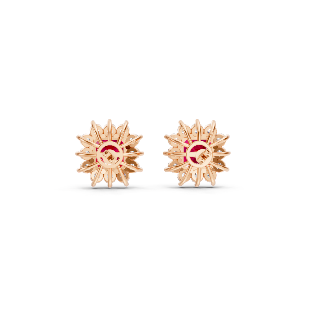 Ruby Asscher Cut Sunburst Halo Stud Earrings