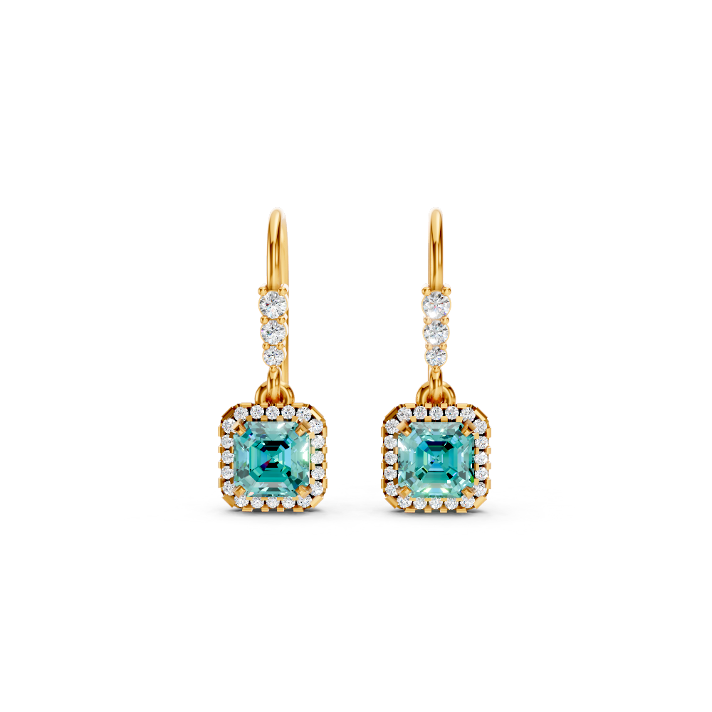 Paraiba Tourmaline Asscher Halo French Hook Drop Earrings