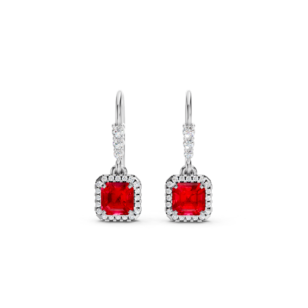 Ruby Asscher Halo French Hook Drop Earrings