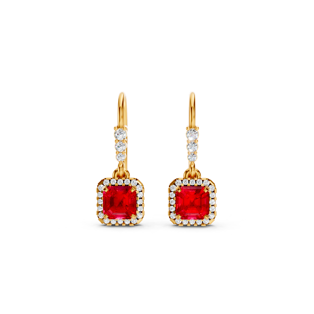 Ruby Asscher Halo French Hook Drop Earrings