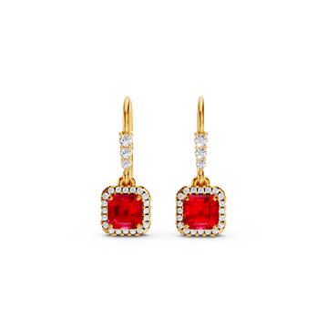 Ruby Asscher Halo French Hook Drop Earrings