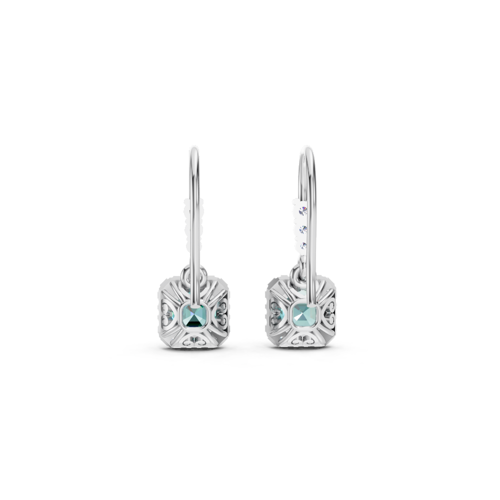Paraiba Tourmaline Asscher Halo French Hook Drop Earrings