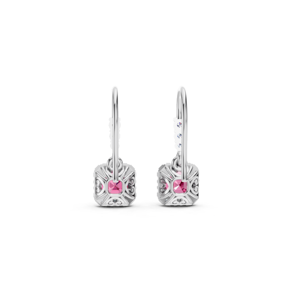 Paraiba Tourmaline Asscher Halo French Hook Drop Earrings