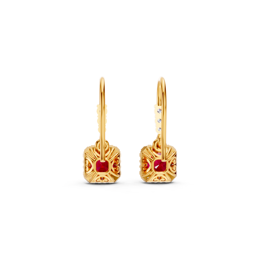 Ruby Asscher Halo French Hook Drop Earrings