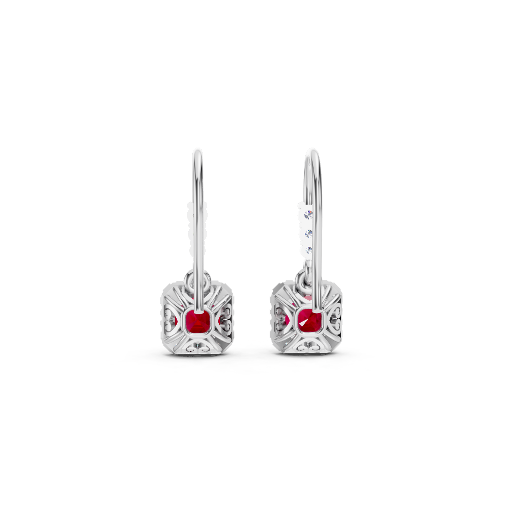 Ruby Asscher Halo French Hook Drop Earrings