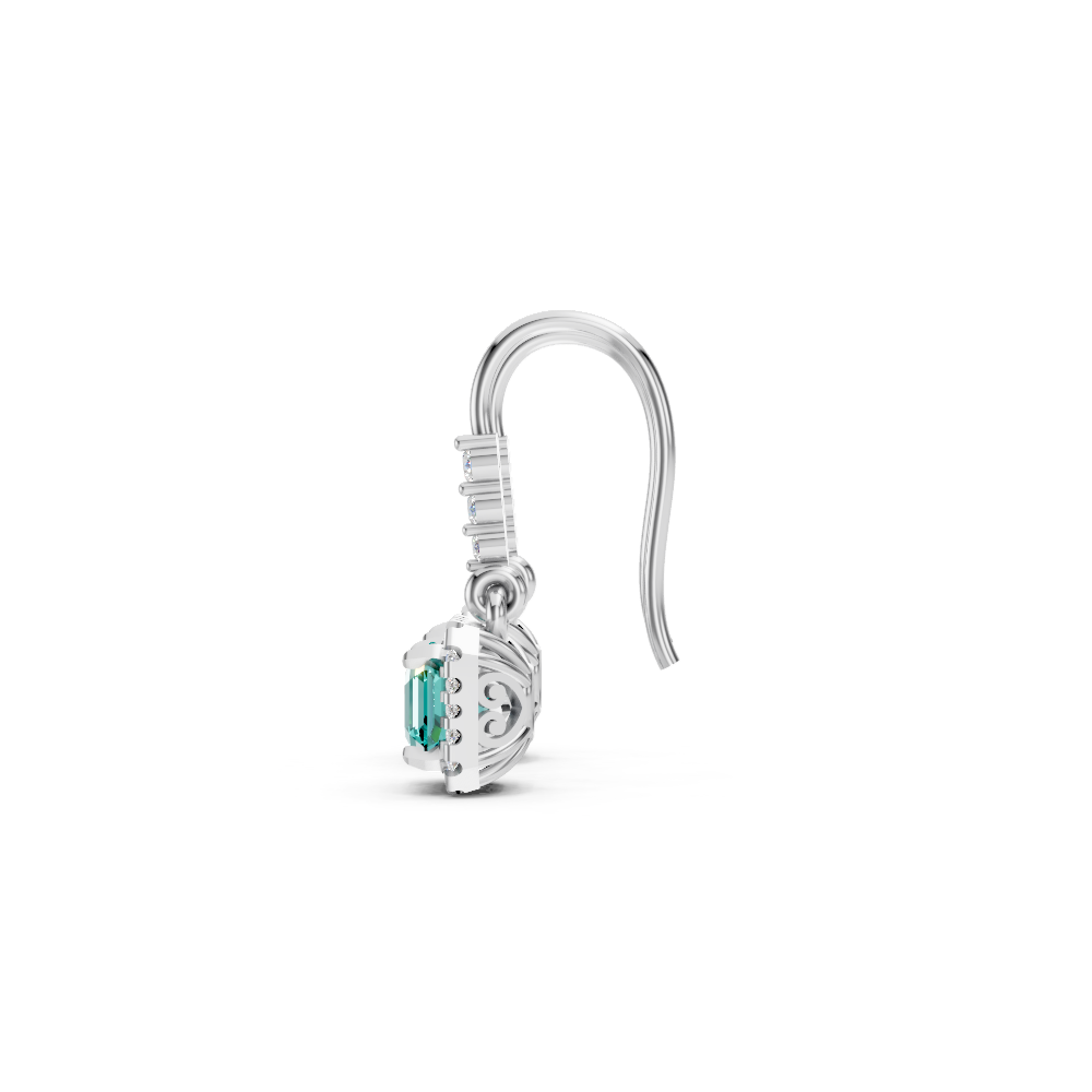 Paraiba Tourmaline Asscher Halo French Hook Drop Earrings