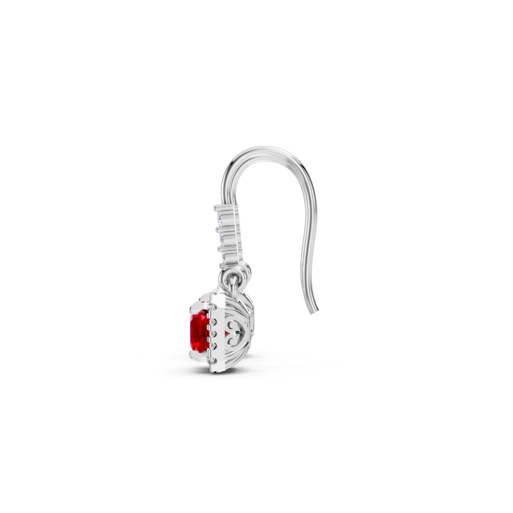 Ruby Asscher Halo French Hook Drop Earrings