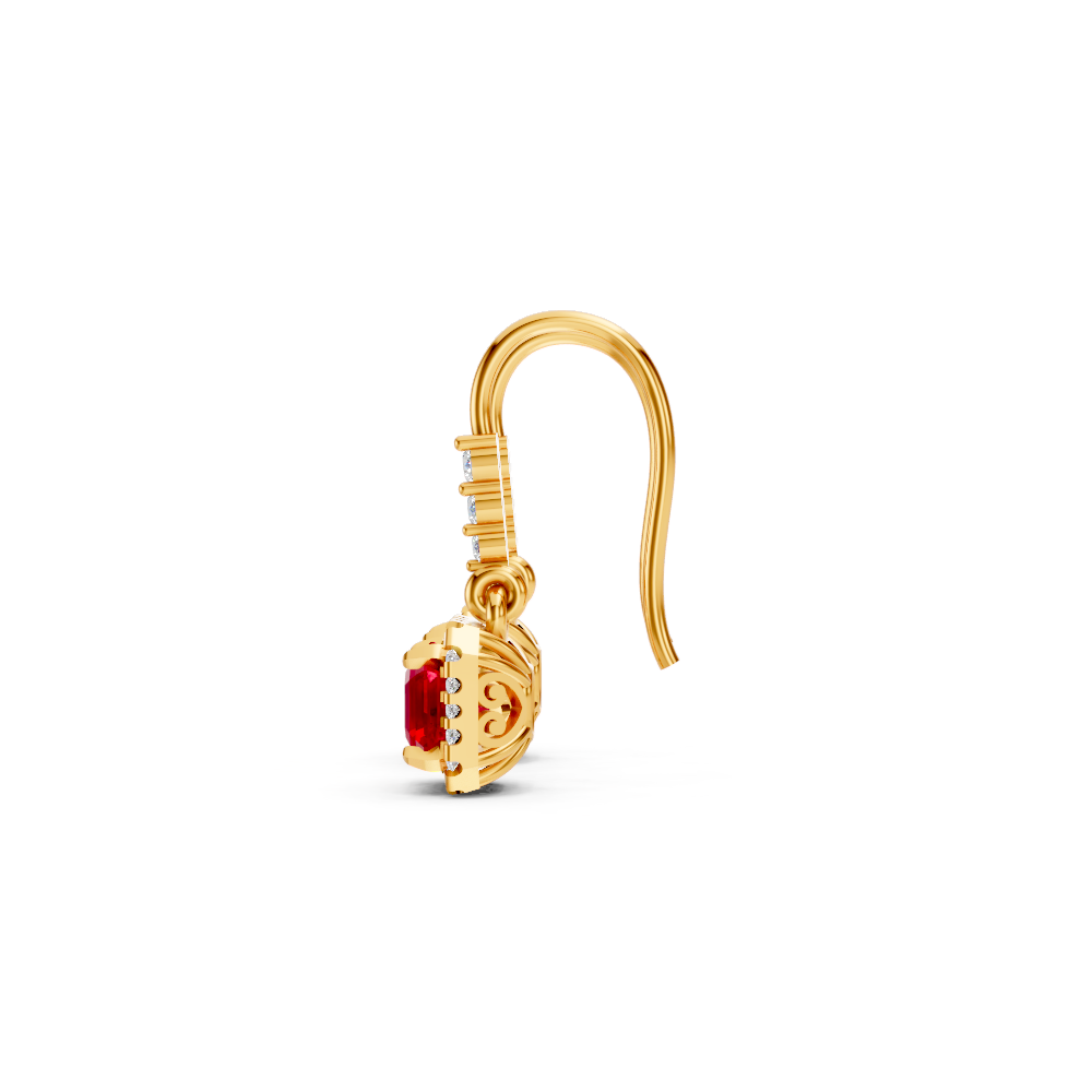 Ruby Asscher Halo French Hook Drop Earrings