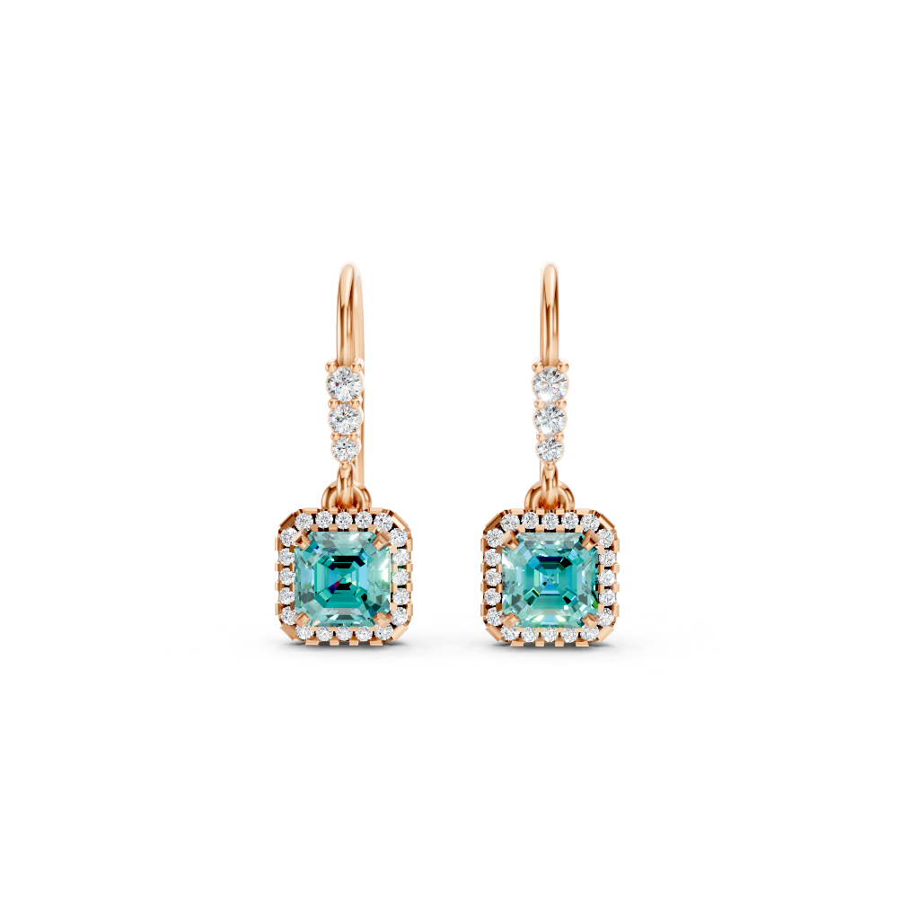 Paraiba Tourmaline Asscher Halo French Hook Drop Earrings