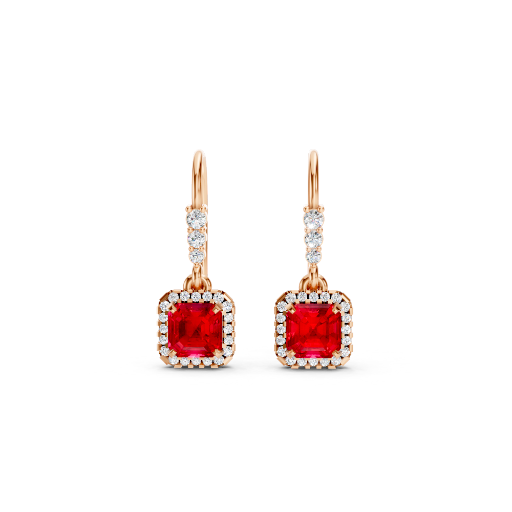 Ruby Asscher Halo French Hook Drop Earrings