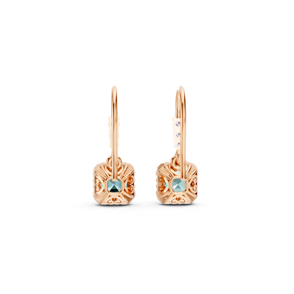 Paraiba Tourmaline Asscher Halo French Hook Drop Earrings