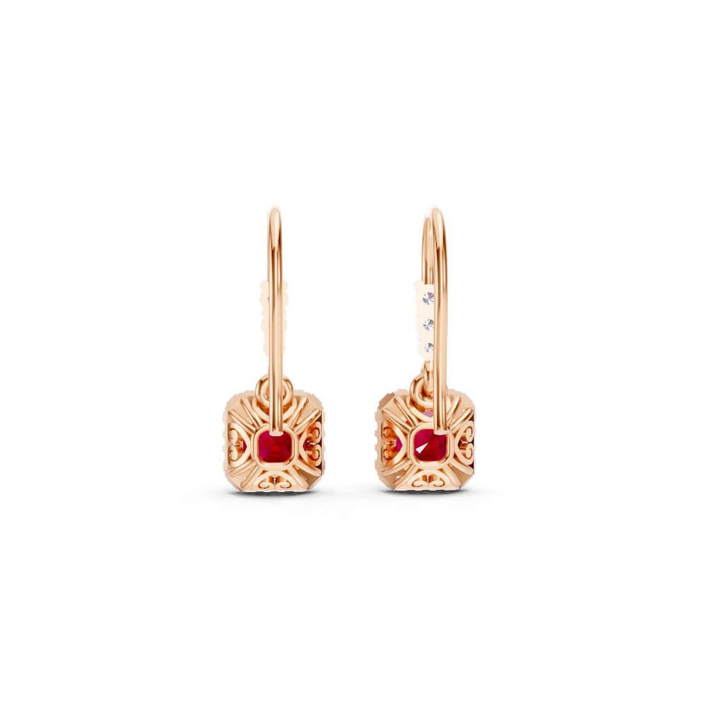 Ruby Asscher Halo French Hook Drop Earrings
