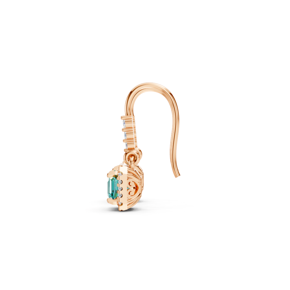 Paraiba Tourmaline Asscher Halo French Hook Drop Earrings