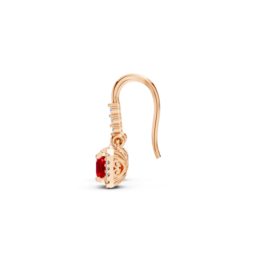 Ruby Asscher Halo French Hook Drop Earrings