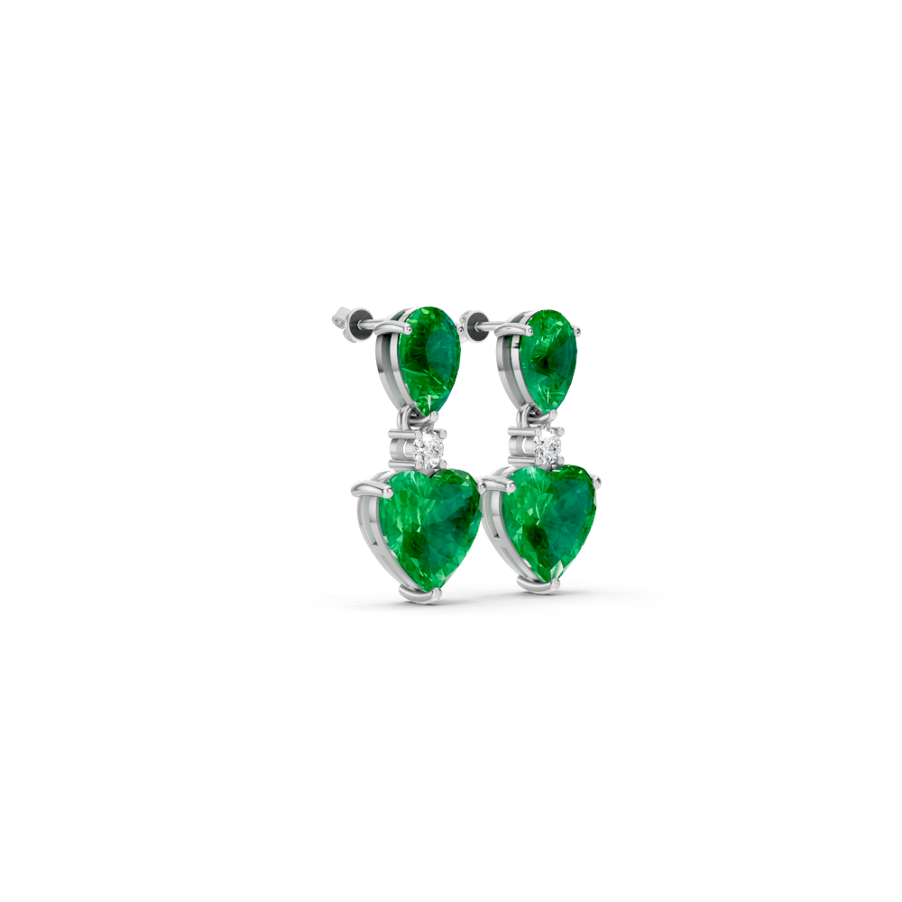 Colombian Emerald Pear & Heart Drop Earrings