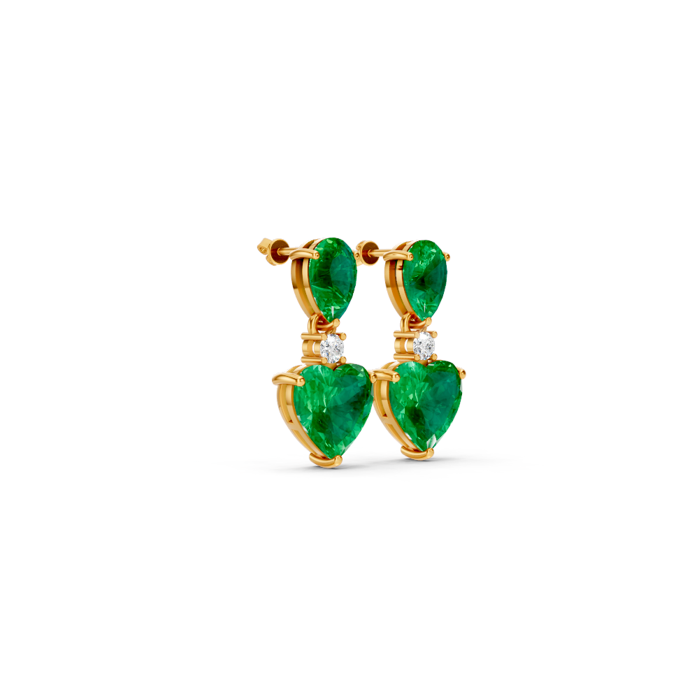 Colombian Emerald Pear & Heart Drop Earrings