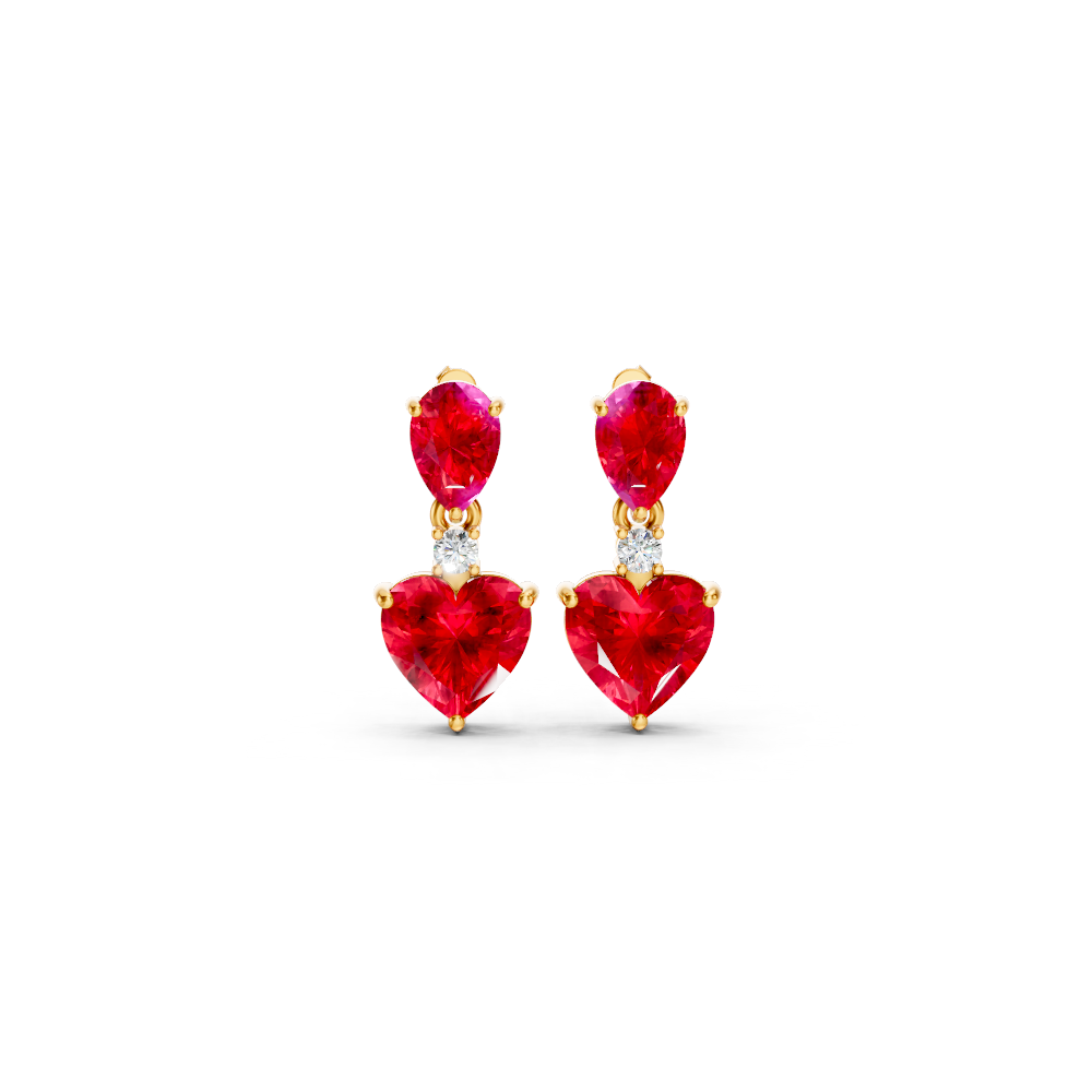 Ruby Pear & Heart Drop Earrings