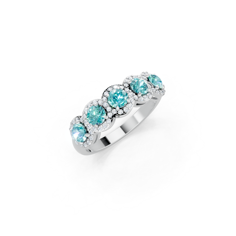 Paraiba Tourmaline  5-Stone Halo Band Ring 3