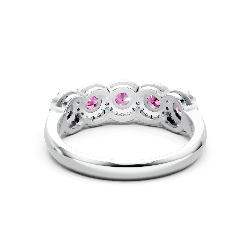 Pink Sapphire 5-Stone Halo Band Ring