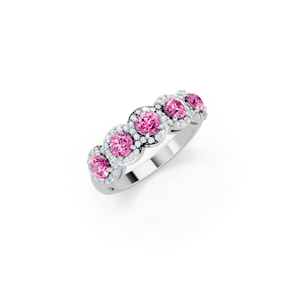 Pink Sapphire 5-Stone Halo Band Ring