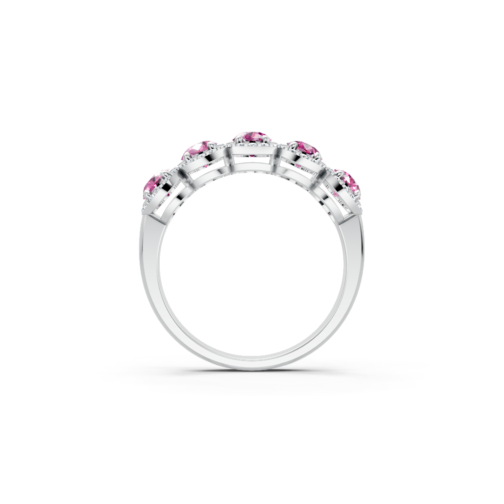Pink Sapphire 5-Stone Halo Band Ring