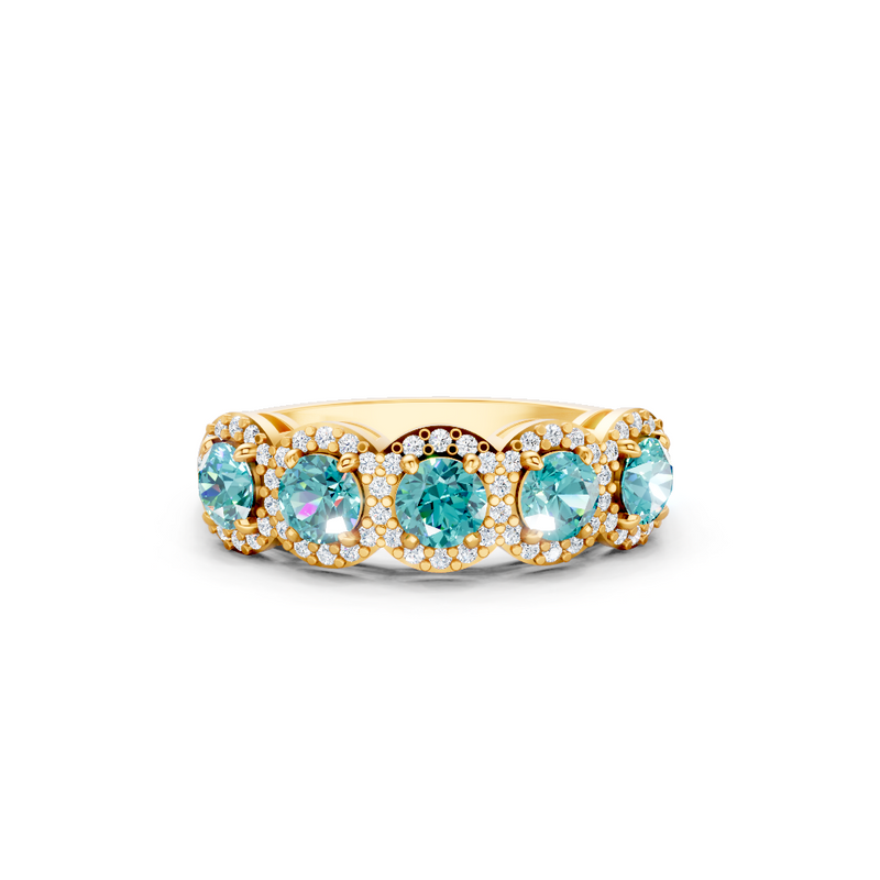 Paraiba Tourmaline  5-Stone Halo Band Ring 2