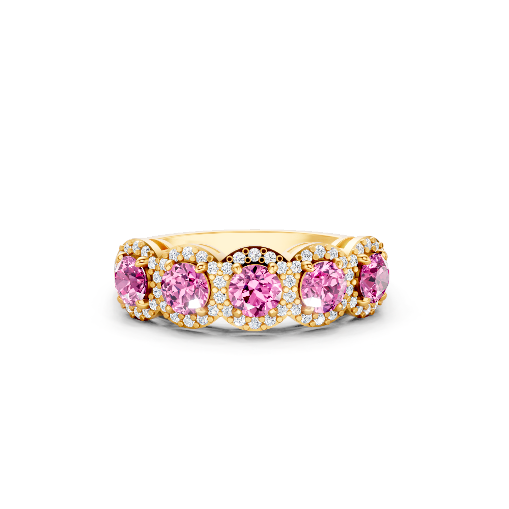 Pink Sapphire 5-Stone Halo Band Ring
