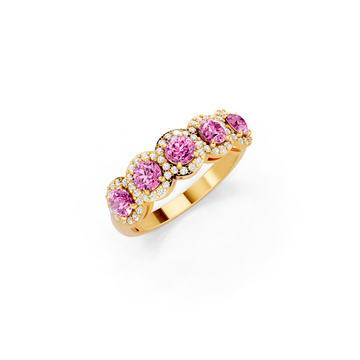 Pink Sapphire 5-Stone Halo Band Ring