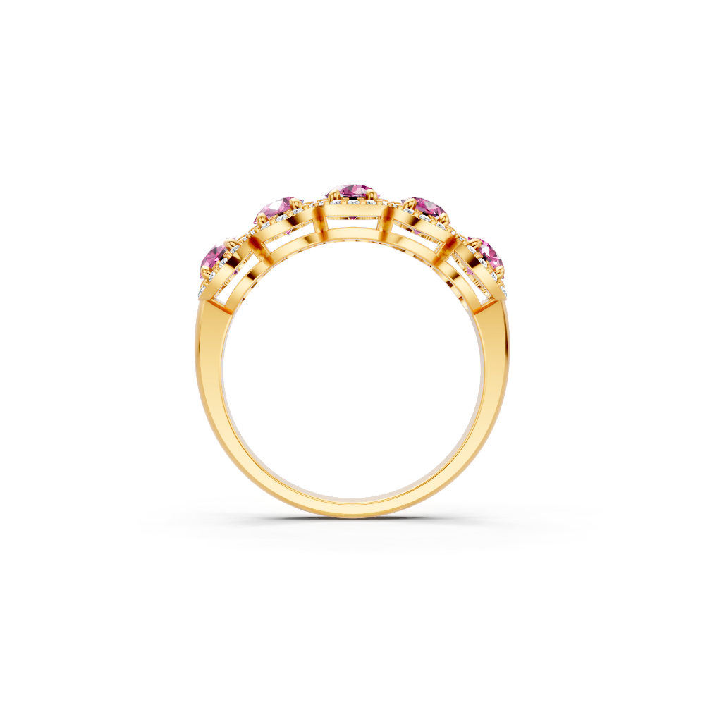Pink Sapphire 5-Stone Halo Band Ring