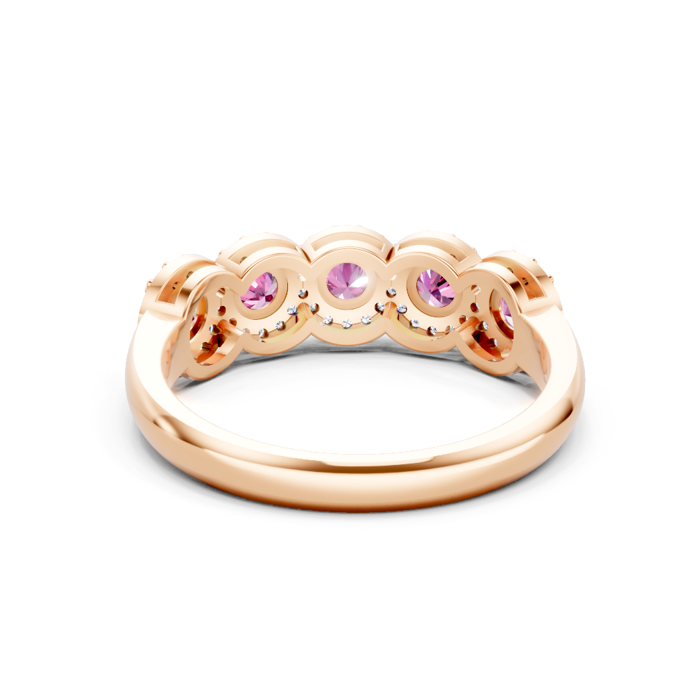 Pink Sapphire 5-Stone Halo Band Ring