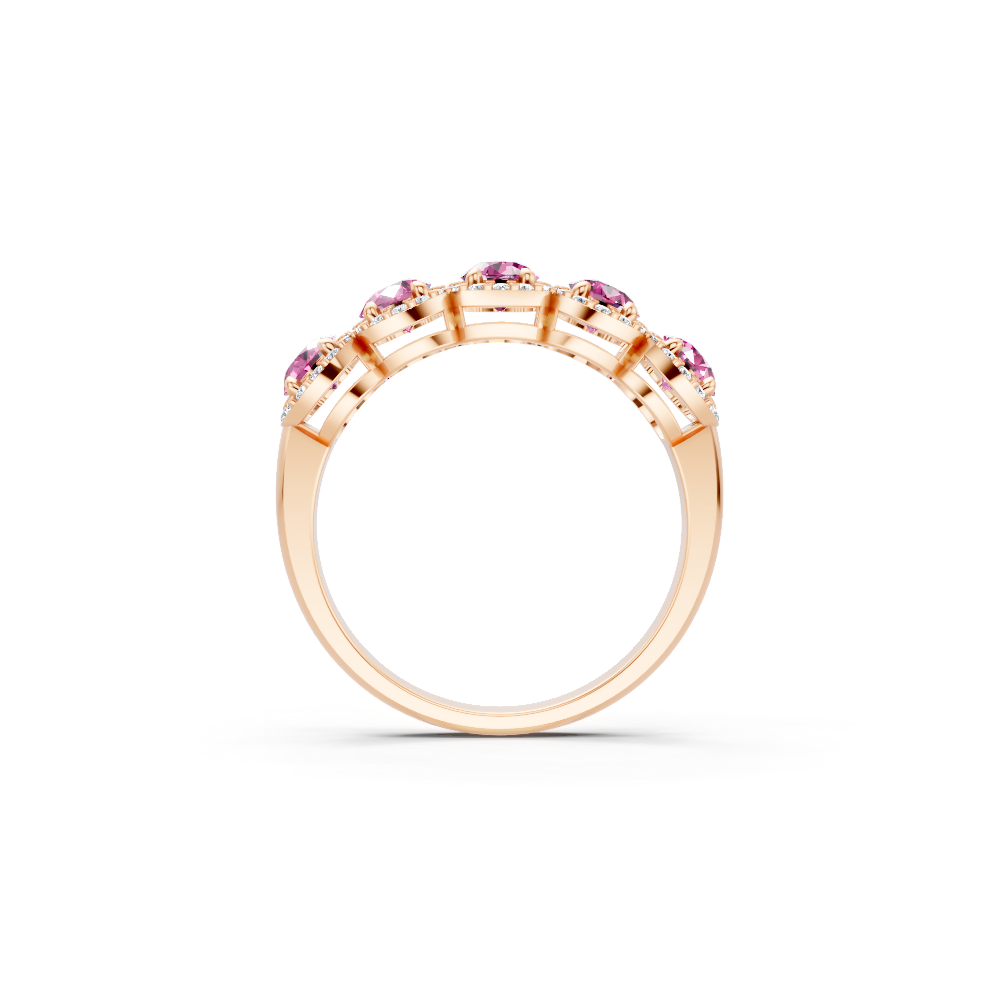 Pink Sapphire 5-Stone Halo Band Ring