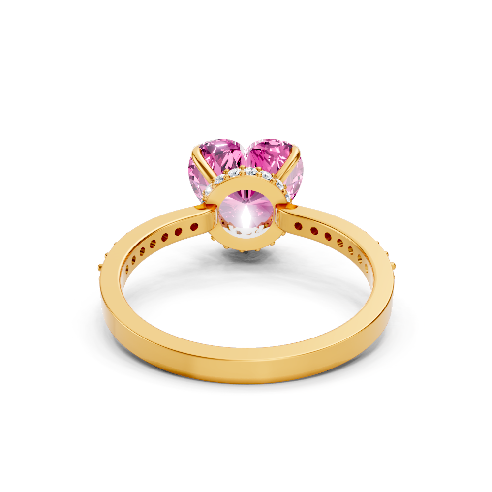 Pink Sapphire Heart Ring with Diamond Pave Band