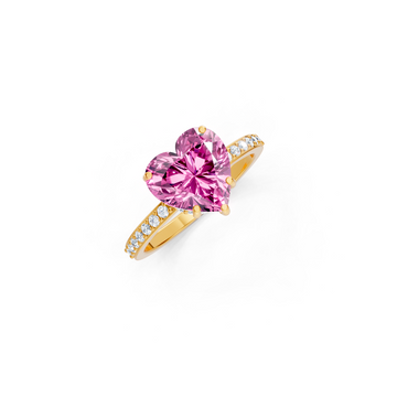 Pink Sapphire Heart Ring with Diamond Pave Band