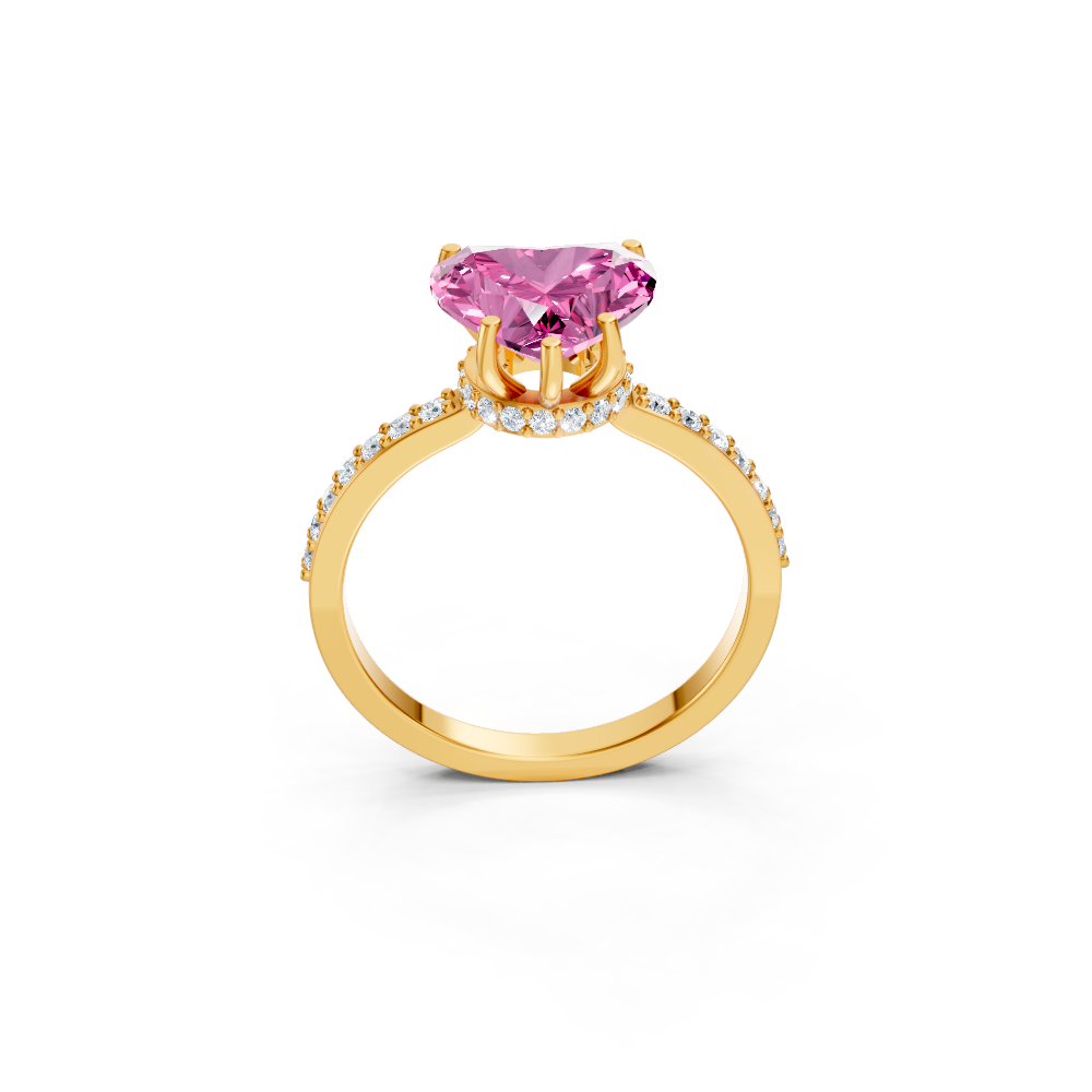 Pink Sapphire Heart Ring with Diamond Pave Band