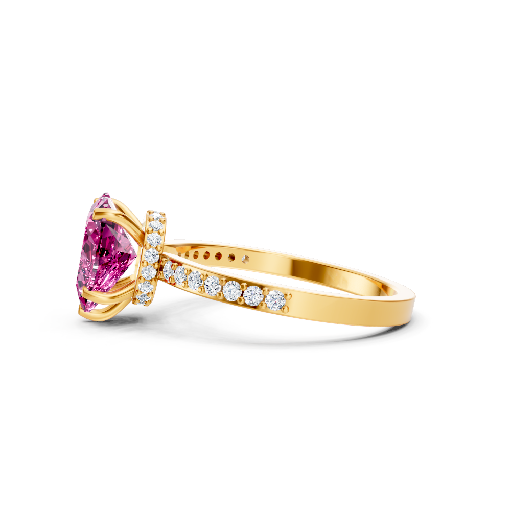Pink Sapphire Heart Ring with Diamond Pave Band