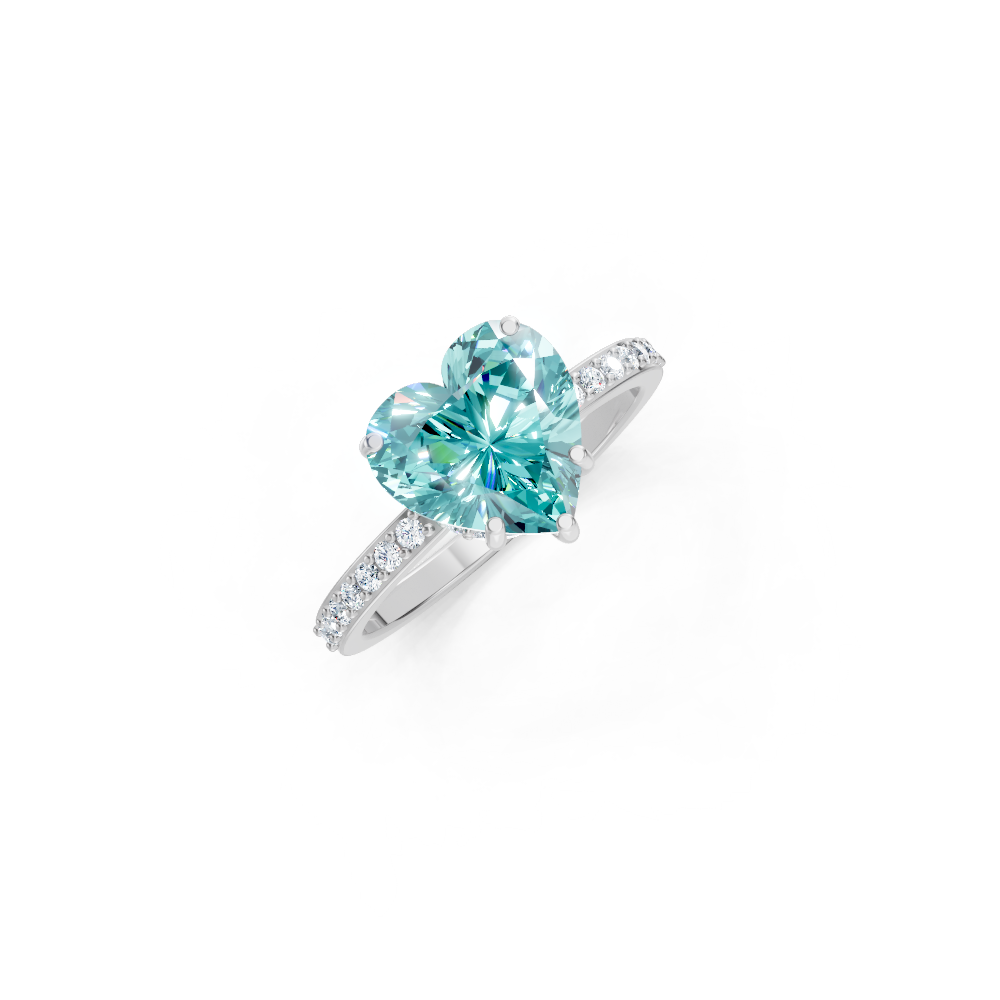 Paraiba Tourmaline Heart Ring with Diamond Pave Band