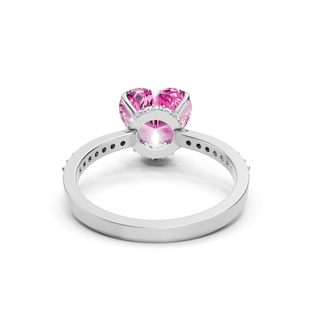 Pink Sapphire Heart Ring with Diamond Pave Band