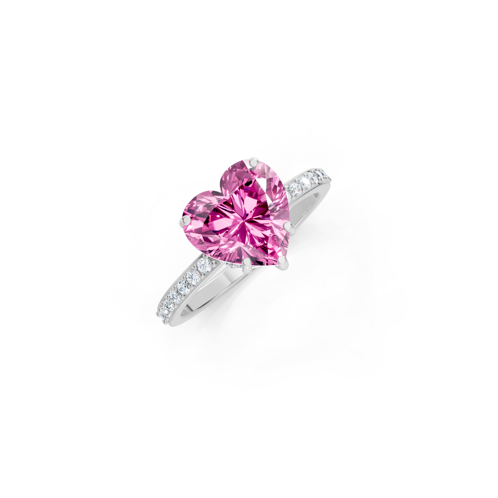 Pink Sapphire Heart Ring with Diamond Pave Band