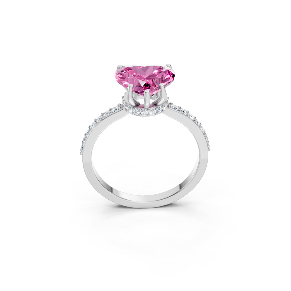 Pink Sapphire Heart Ring with Diamond Pave Band
