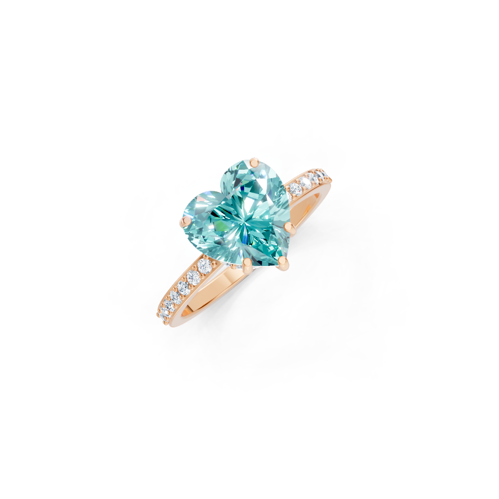 Paraiba Tourmaline Heart Ring with Diamond Pave Band