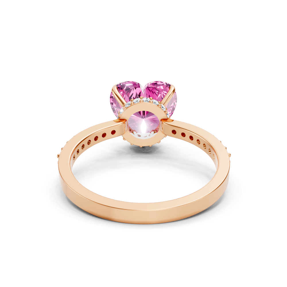 Pink Sapphire Heart Ring with Diamond Pave Band