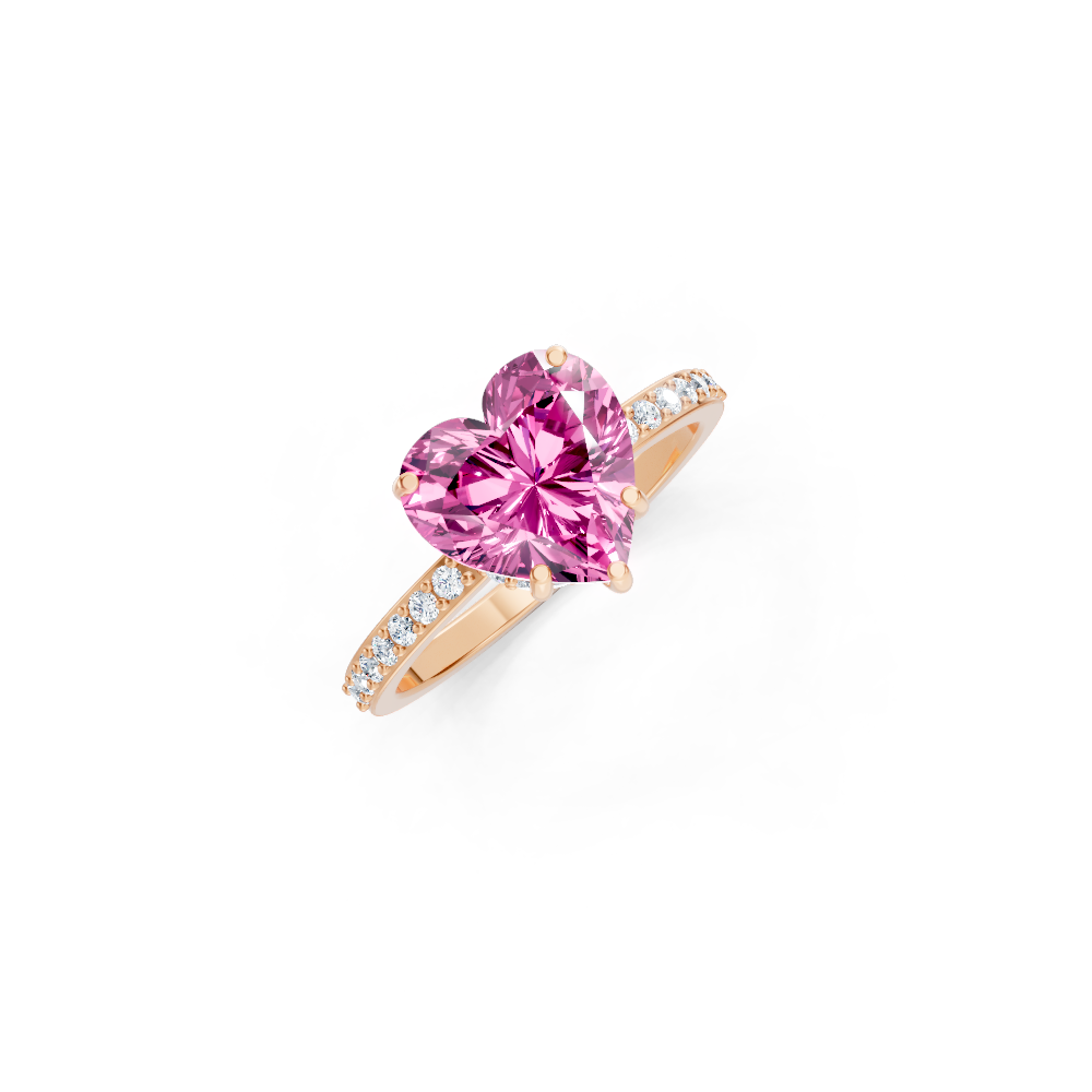 Pink Sapphire Heart Ring with Diamond Pave Band