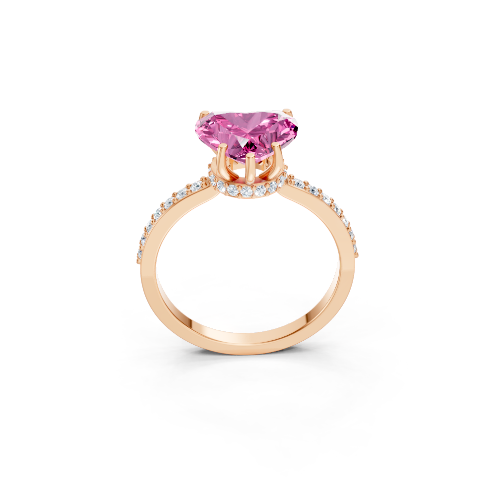 Pink Sapphire Heart Ring with Diamond Pave Band