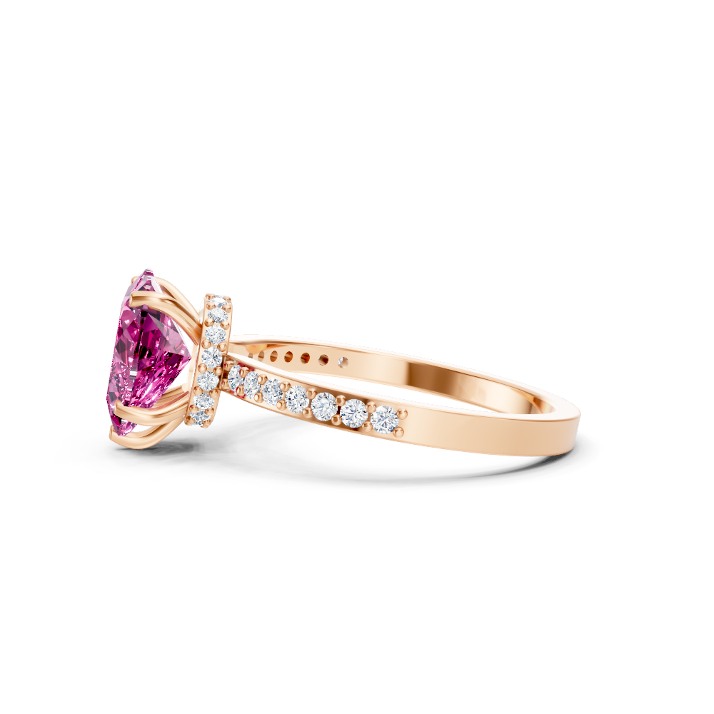 Pink Sapphire Heart Ring with Diamond Pave Band